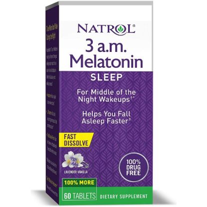 Natrol Melatonin 3 A.M. 60 Tablet Fast Dissolve Lavender Vanilla resmi