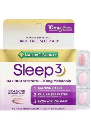 Nature's Bounty Natures Nature's Bounty Gold Series Sleep3 Maximum Strength 10  Melatonin Melatonina 60 Tri-Layered Tablets resmi