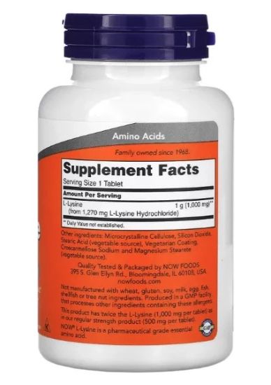 Now Foods L-Lysine 1,000 Mg 100 Tablet. USA resmi